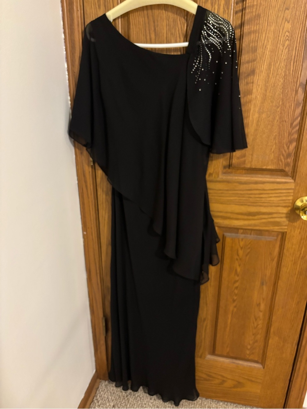Marsoni Black Evening Dress with Beaded Shoulder